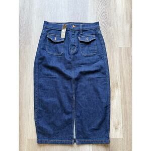 J. Crew Dark Blue Denim Skirt, front slit, women's size 25 NWT
